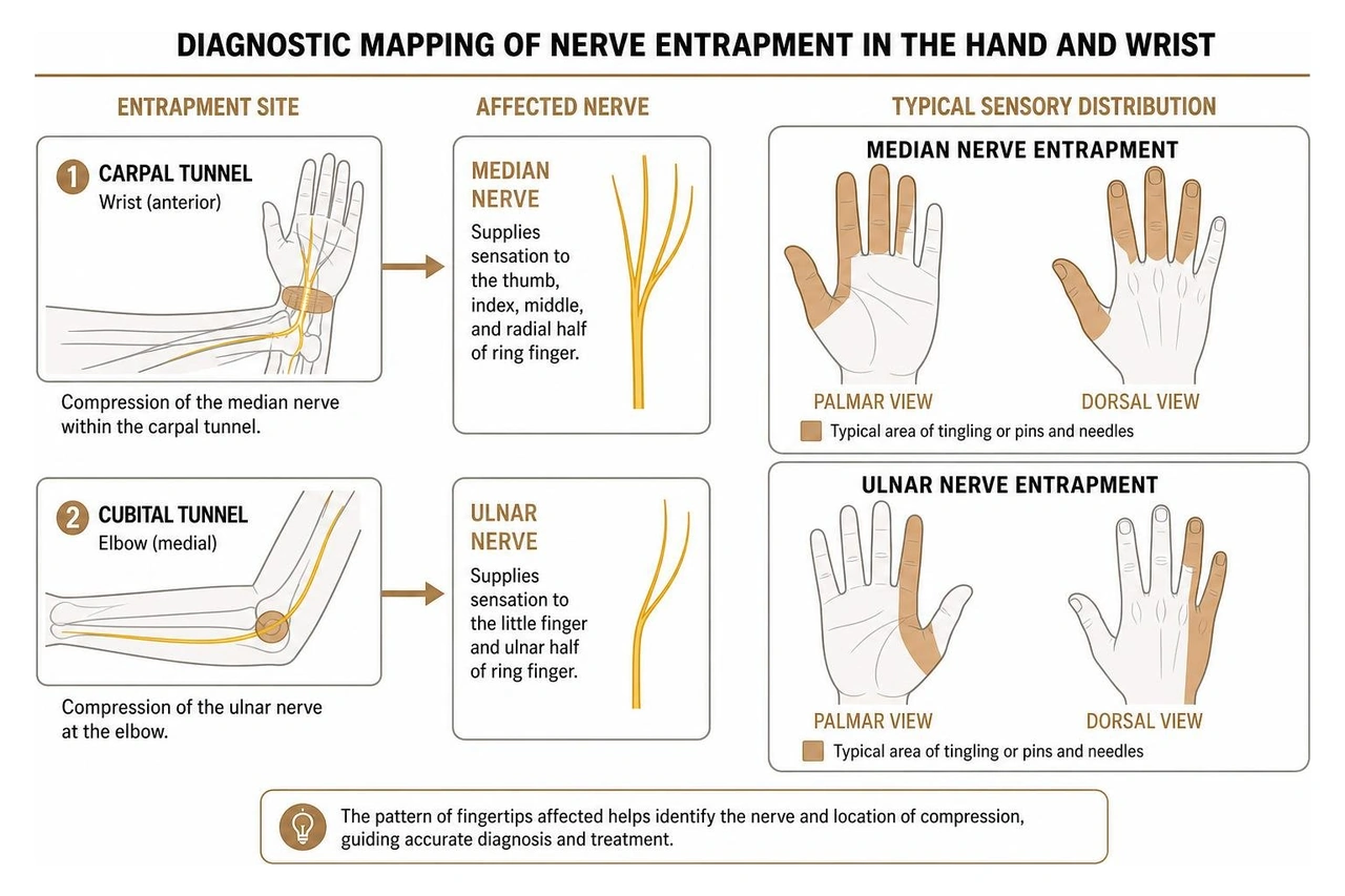 Diagnostic mapping of nerve entrapment in the hand and wrist