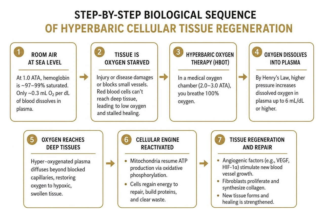 Step-by-step biological sequence of hyperbaric cellular tissue regeneration