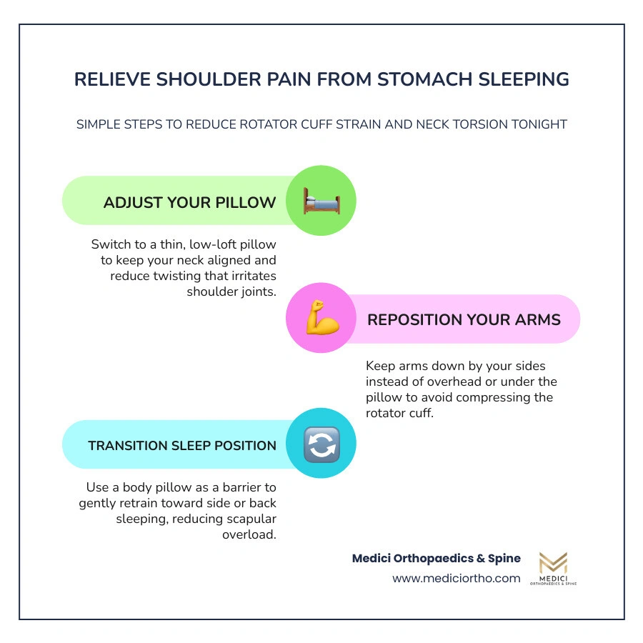 Infographic: prone sleep shoulder pain relief steps infographic Infographic: prone sleep shoulder pain relief steps infographic