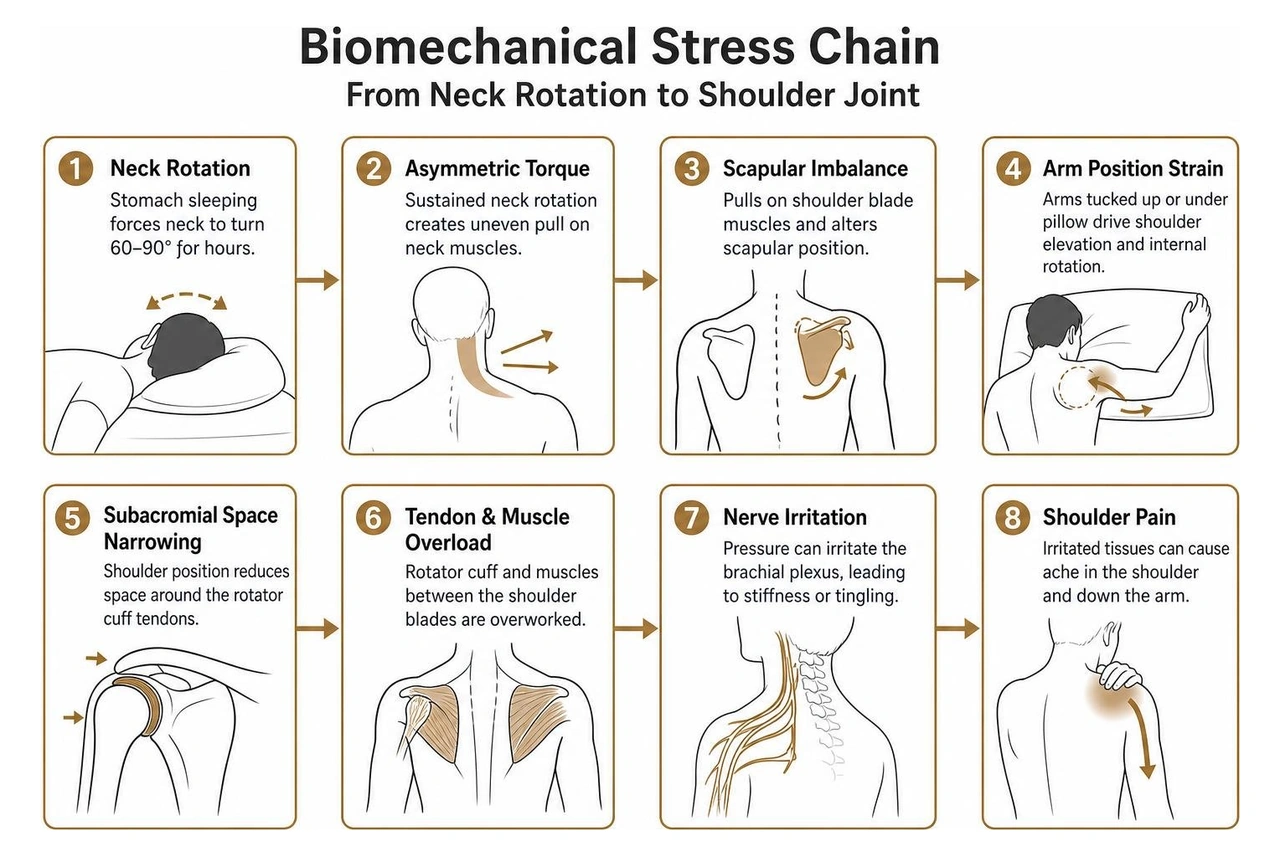 Biomechanical stress chain from neck rotation to shoulder joint Biomechanical stress chain from neck rotation to shoulder joint
