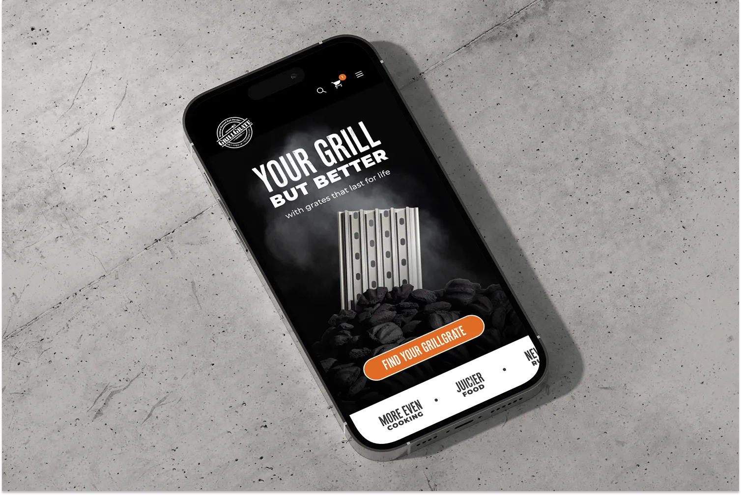 Image of GrillGrate mobile website on a phone