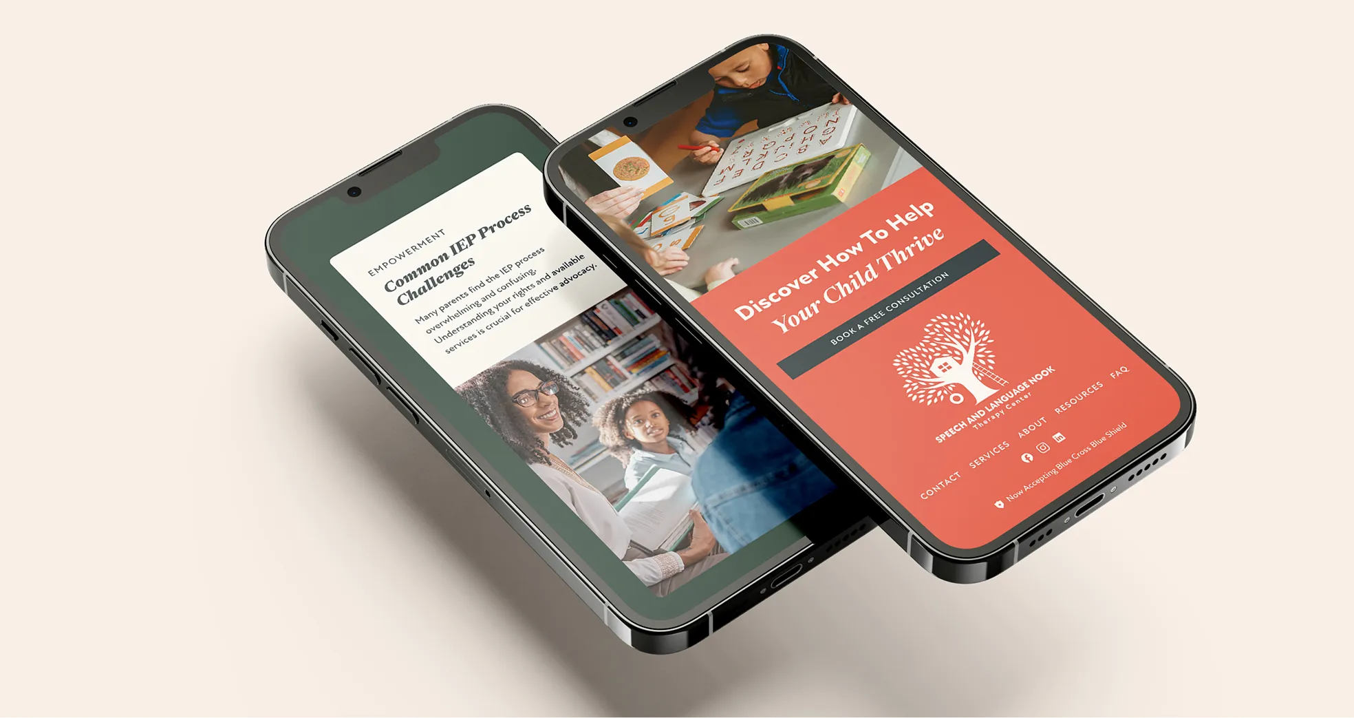 Two phones displaying work for Speech Language Therapy Nook
