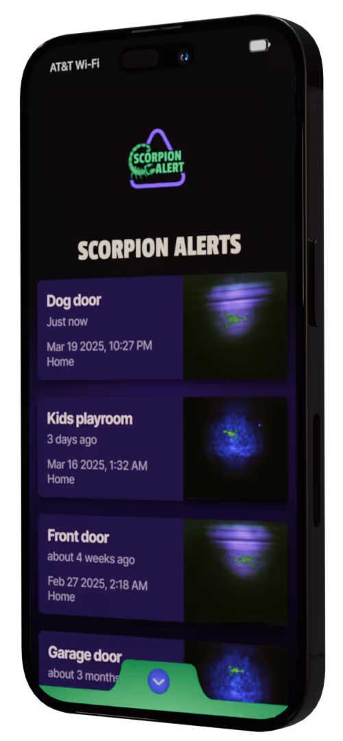 An iPhone displaying a list of Scorpion Alerts.