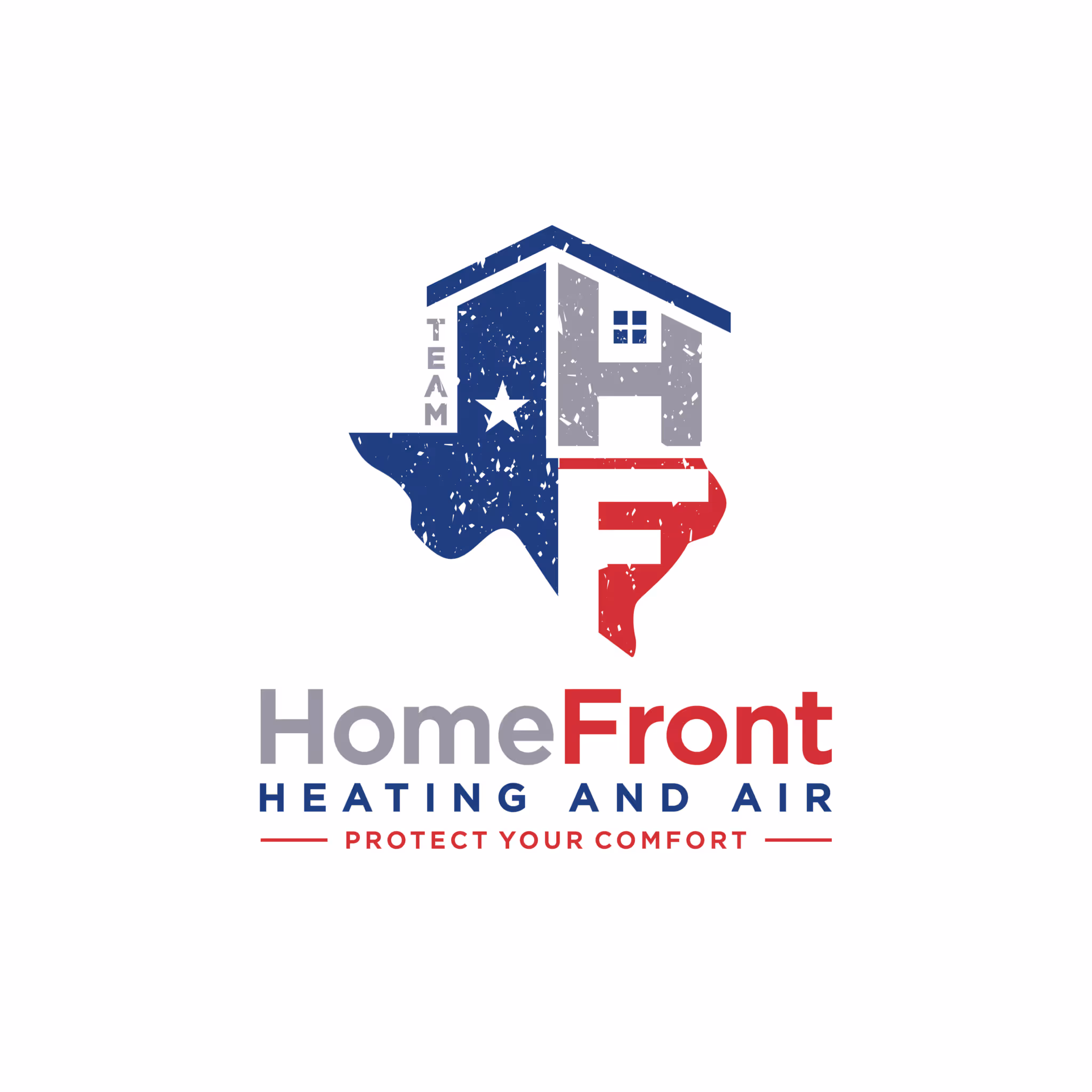 HomeFront Heating and Air logo with Texas-shaped design in patriotic colors