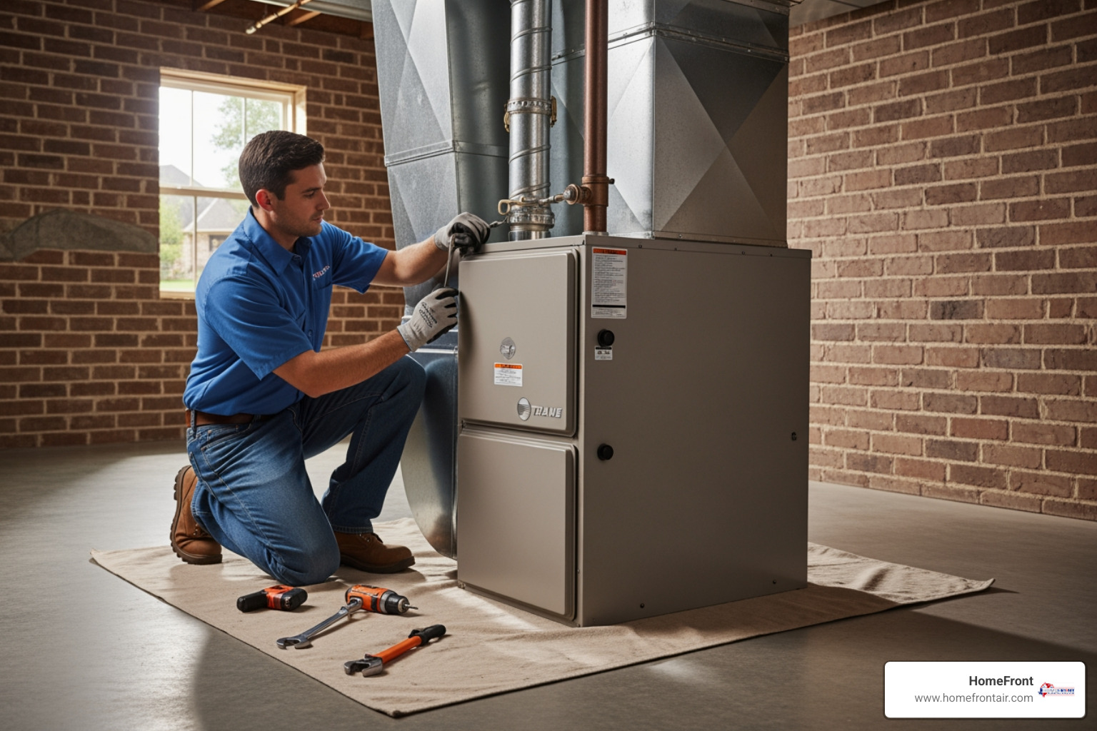 Infographic showing the key benefits of professional furnace installation including proper sizing, safety compliance, warranty protection, optimal efficiency, longer equipment lifespan, and peace of mind for homeowners - furnace installation company in new braunfels, tx