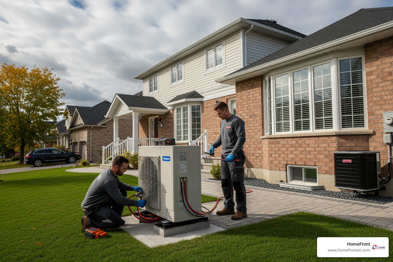modern heat pump unit outside a cozy home in winter - affordable heat pump replacement in georgetown, tx