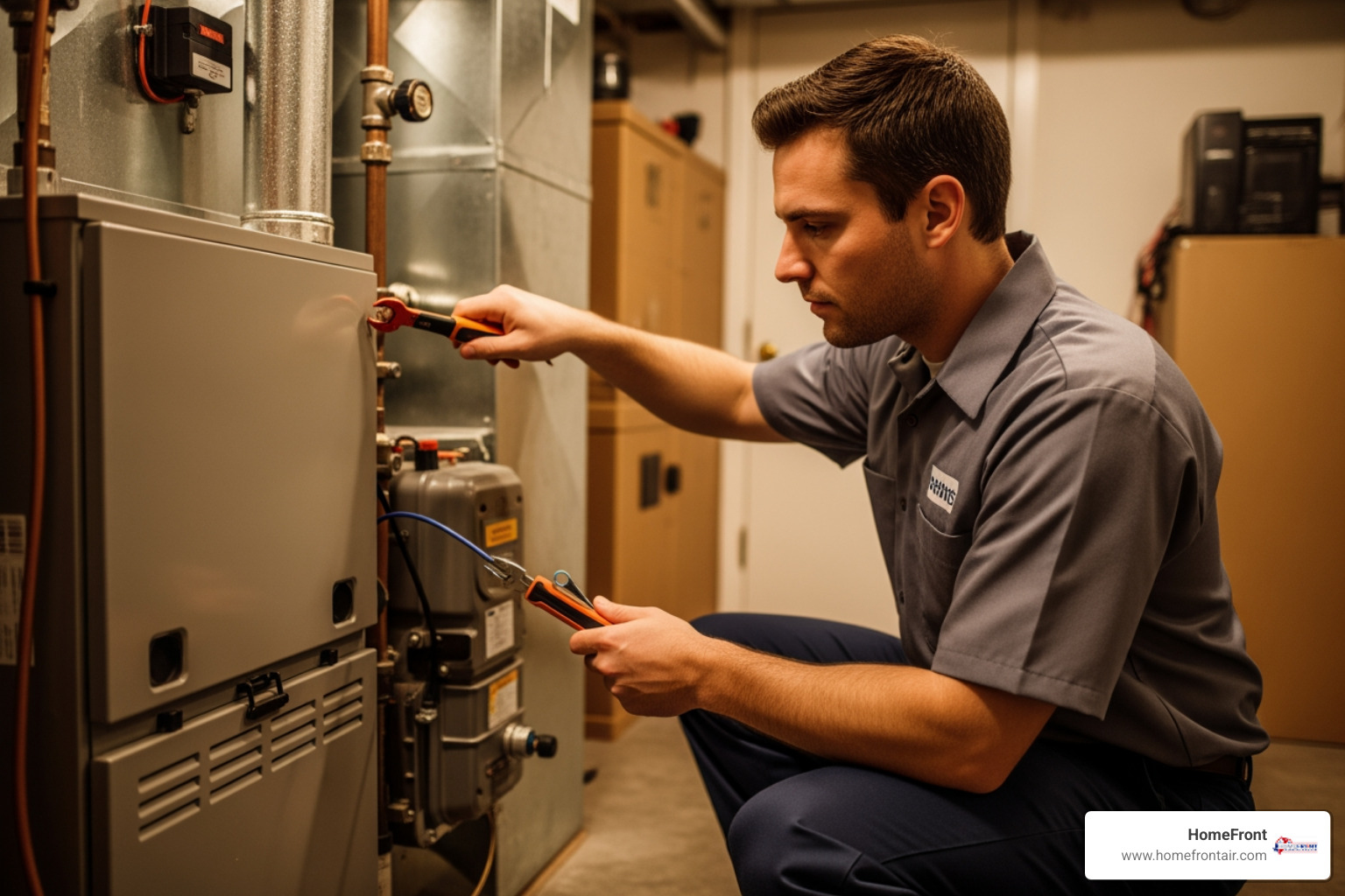 professional HVAC technician inspecting a furnace - emergency furnace maintenance in new braunfels, tx professional HVAC technician inspecting a furnace - emergency furnace maintenance in new braunfels, tx