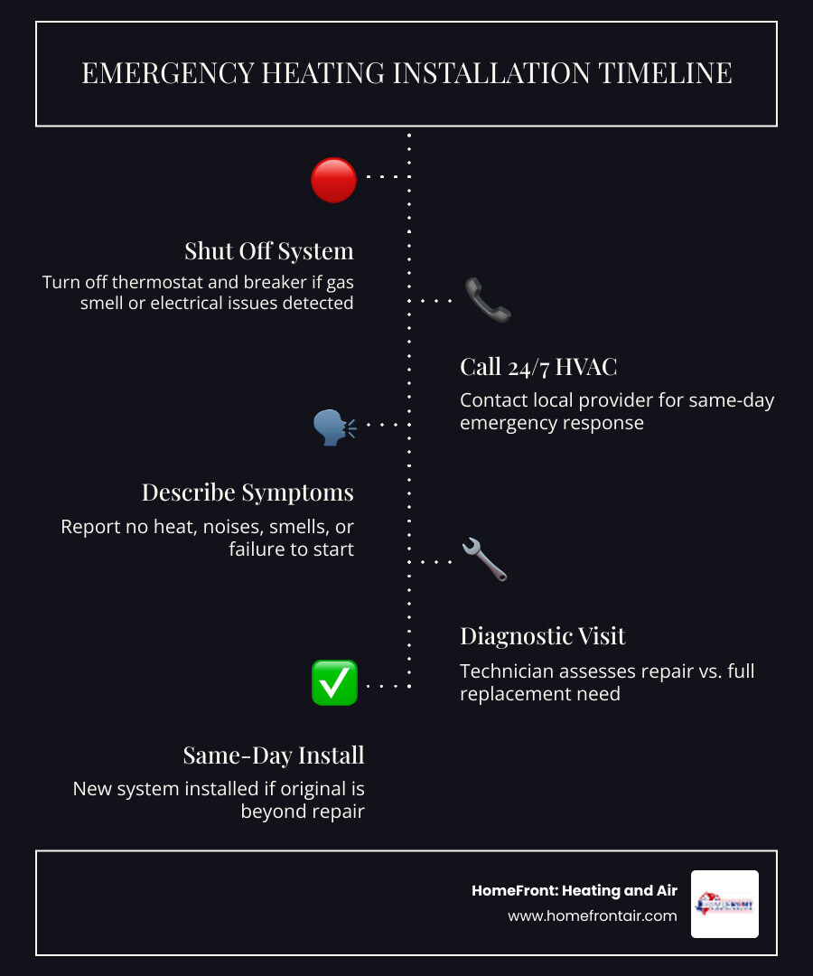 Emergency heating installation process timeline infographic for Schertz TX homeowners - emergency heating installation in Emergency heating installation process timeline infographic for Schertz TX homeowners - emergency heating installation in