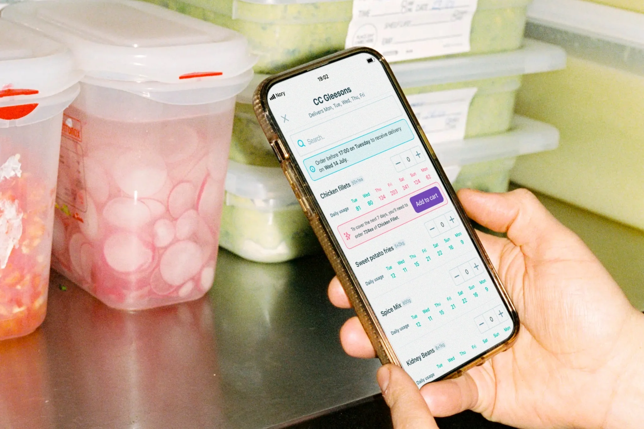 Nory AI mobile app suggesting food order for operator