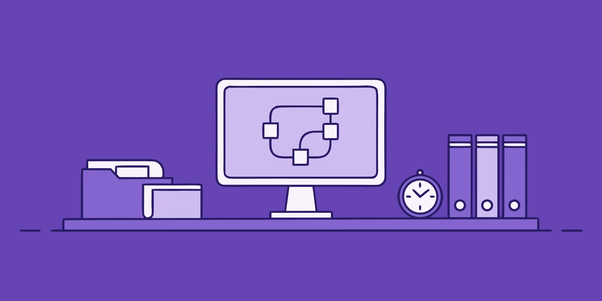 A flowchart and digital folders on a computer for building an RFP knowledge base.