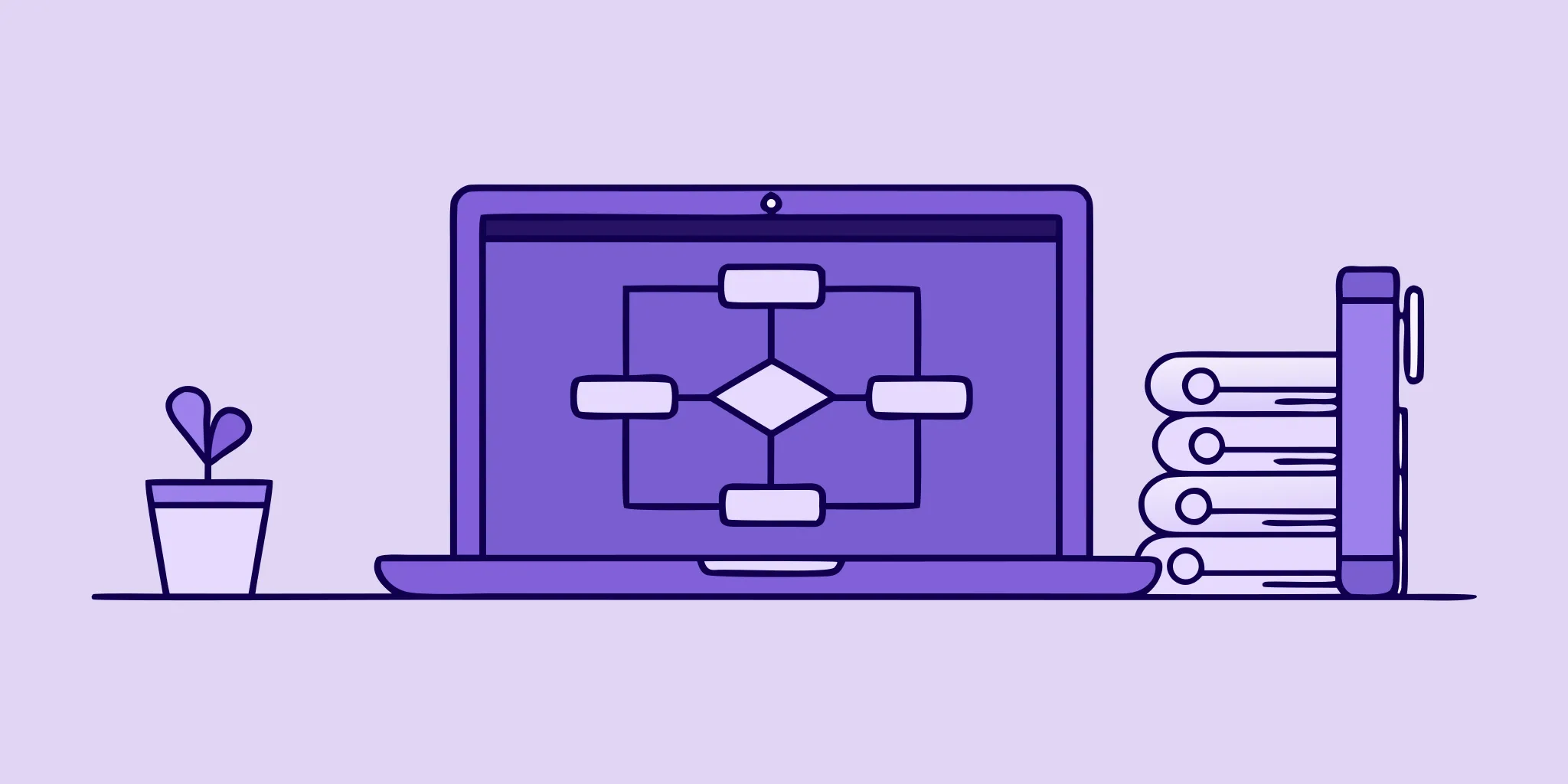 A laptop displaying a workflow flowchart for RFP automation tools.