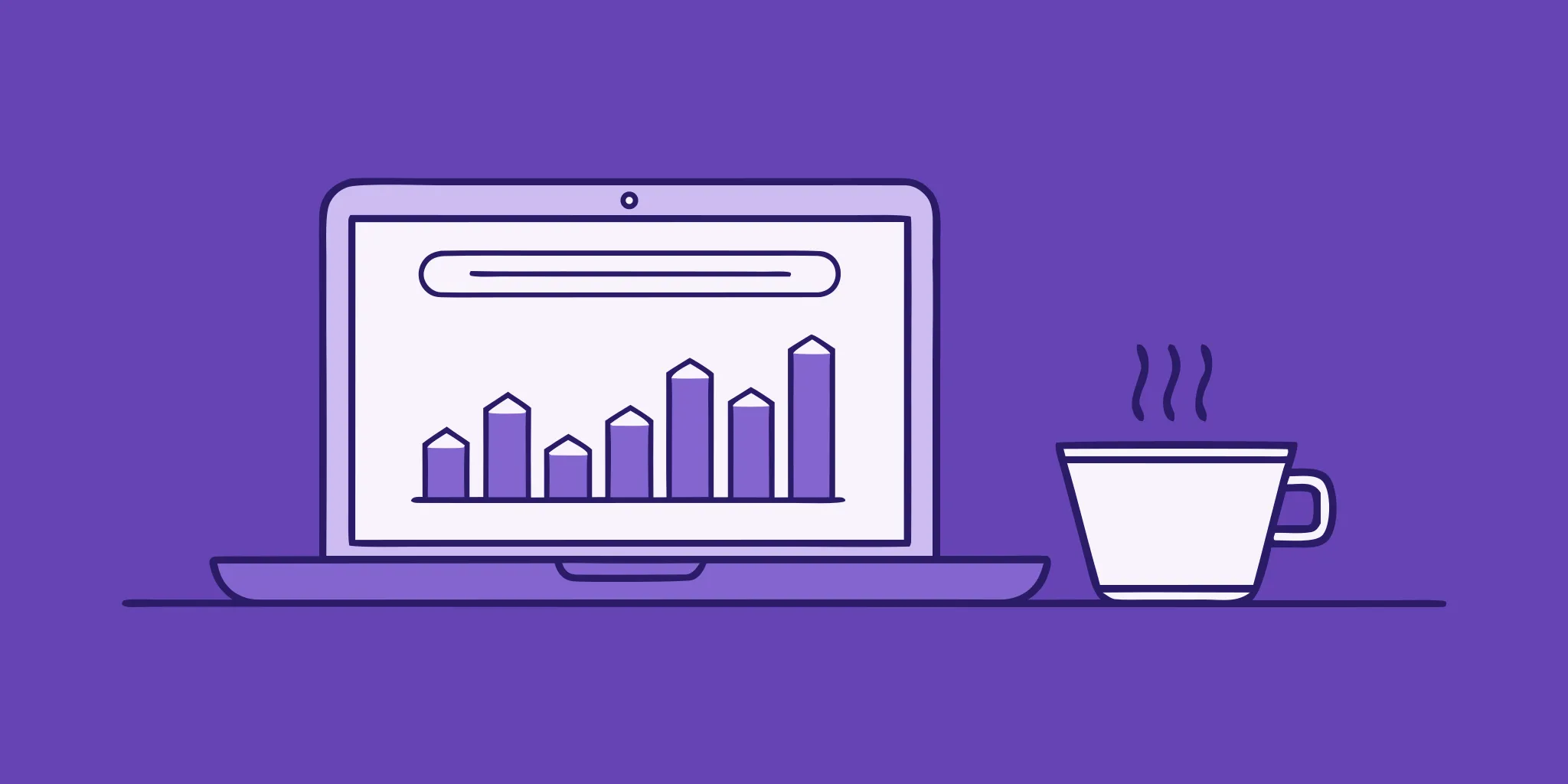 A person analyzing the RFQ process on a laptop showing a bar graph, with a coffee cup nearby.
