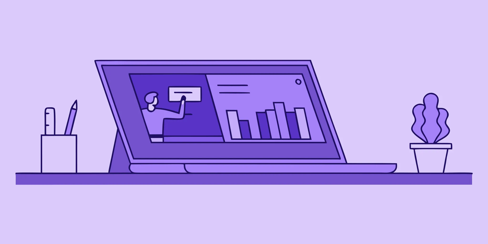 A sales team's Statement of Work (SOW) on a laptop, showing project scope, charts, and deliverables.
