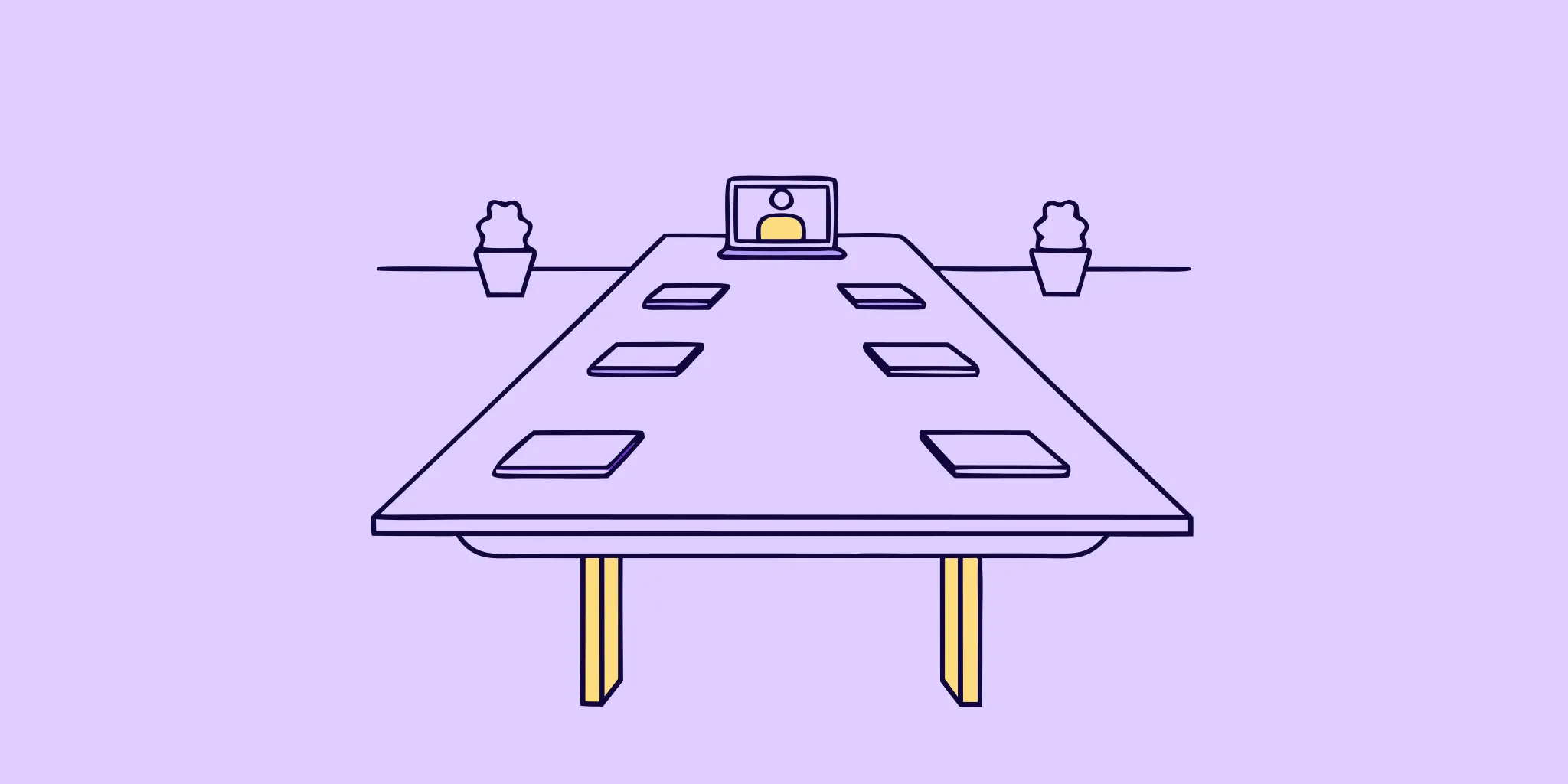 A laptop and documents on a conference table showing executive summary examples.