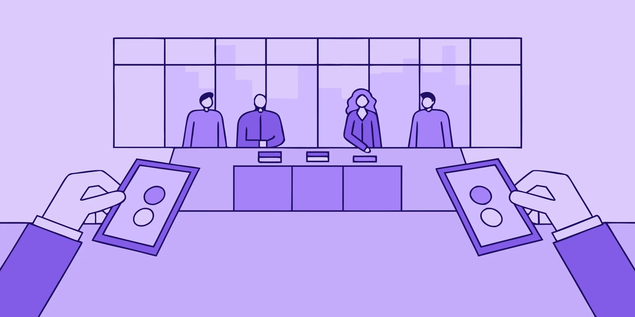 A sales team carefully reviews a contract, defining the diligence needed to close a deal.