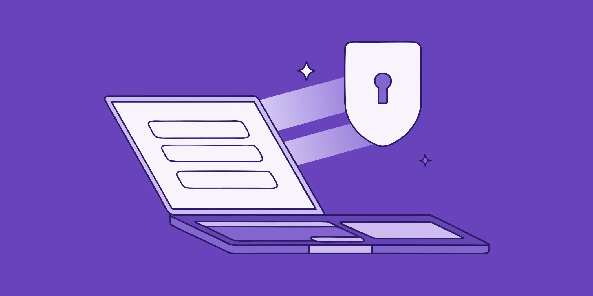 Strong example security questions on a laptop with a security shield.