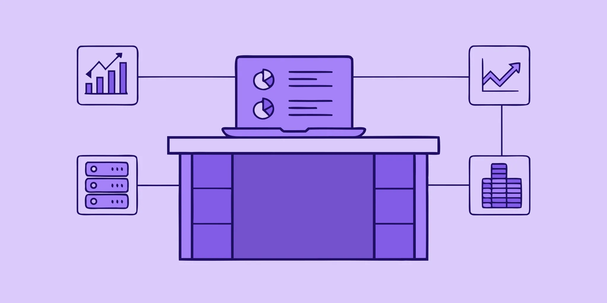 Laptop on a desk showing an RFQ analysis with icons for charts, costs, and suppliers.