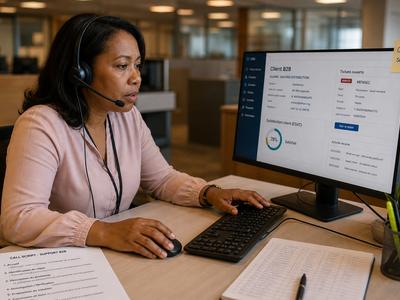 Collaborateur SAV B2B dédié à Madagascar traitant un dossier retour client dans un CRM intégré