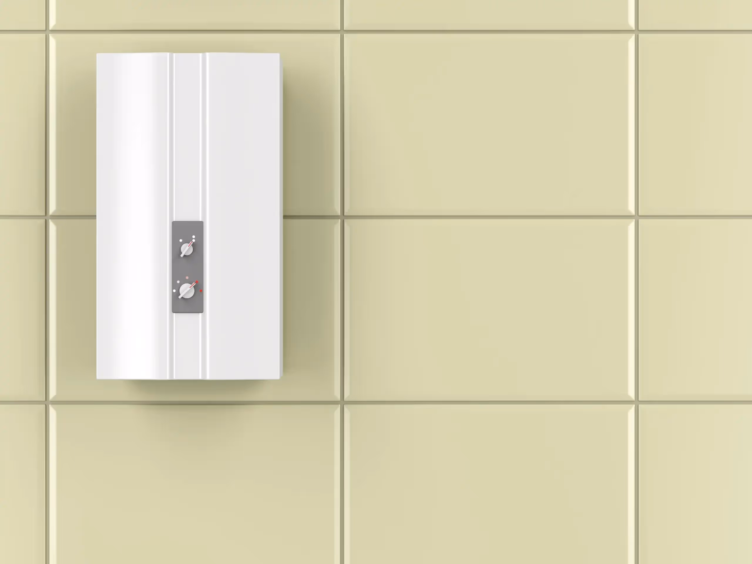 White electric switch or outlet on pale green tiled wall