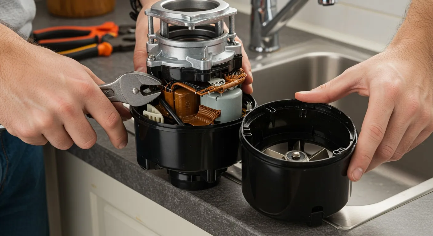 Coffee grinder disassembled on kitchen counter with pliers and tools