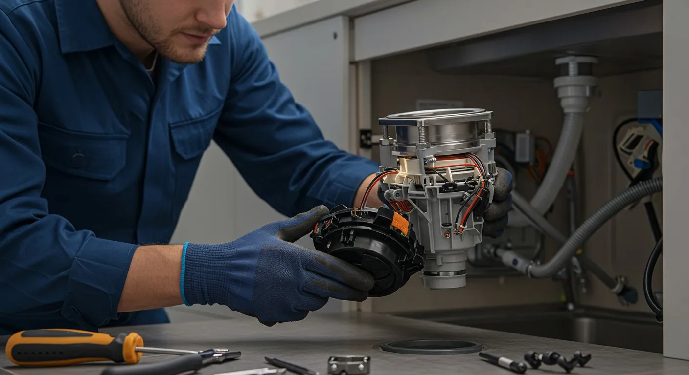 Technician inspecting mechanical component with precision in workshop