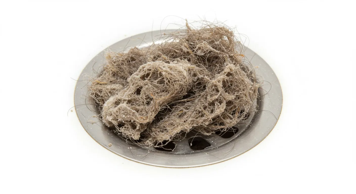 Tangled mass of human hair on a gray ceramic plate