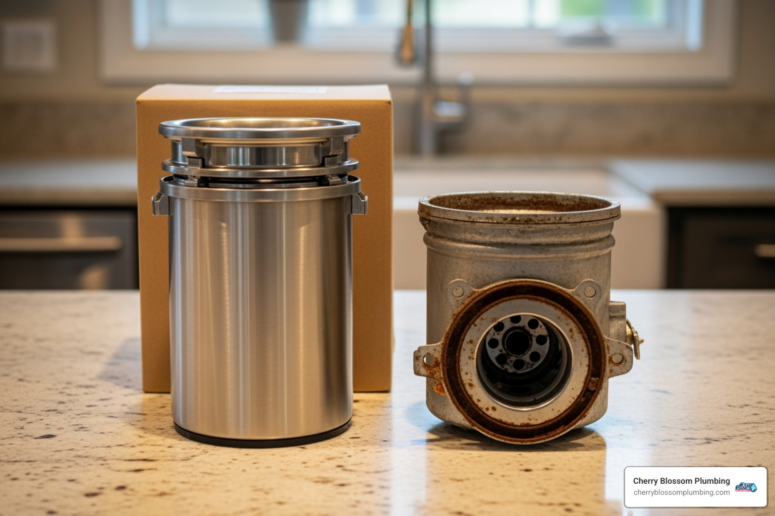 shiny new garbage disposal unit next to an old, worn-out one - garbage disposal repair arlington va shiny new garbage disposal unit next to an old, worn-out one - garbage disposal repair arlington va