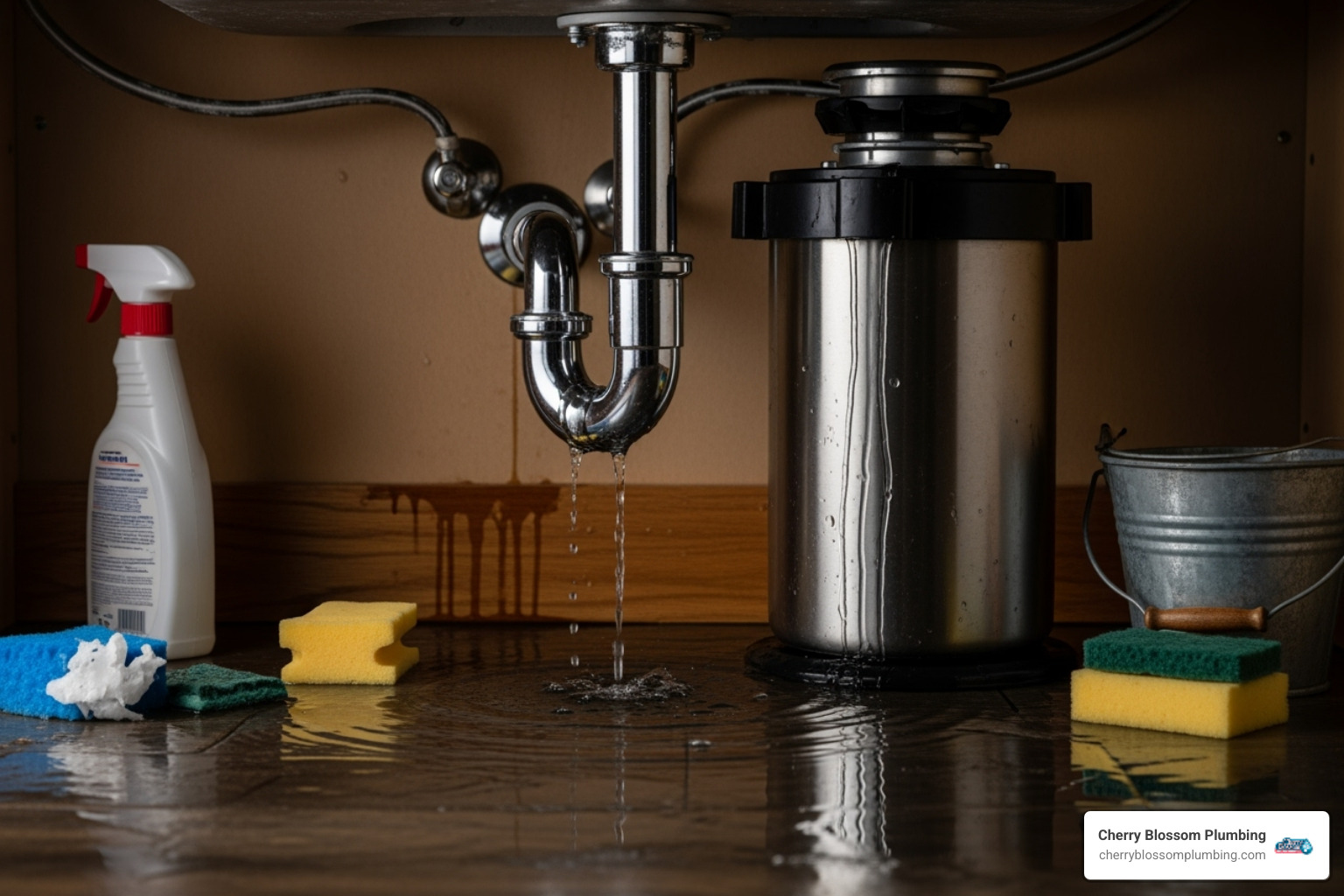 water pooling under a kitchen sink, originating from the garbage disposal - garbage disposal repair arlington va water pooling under a kitchen sink, originating from the garbage disposal - garbage disposal repair arlington va