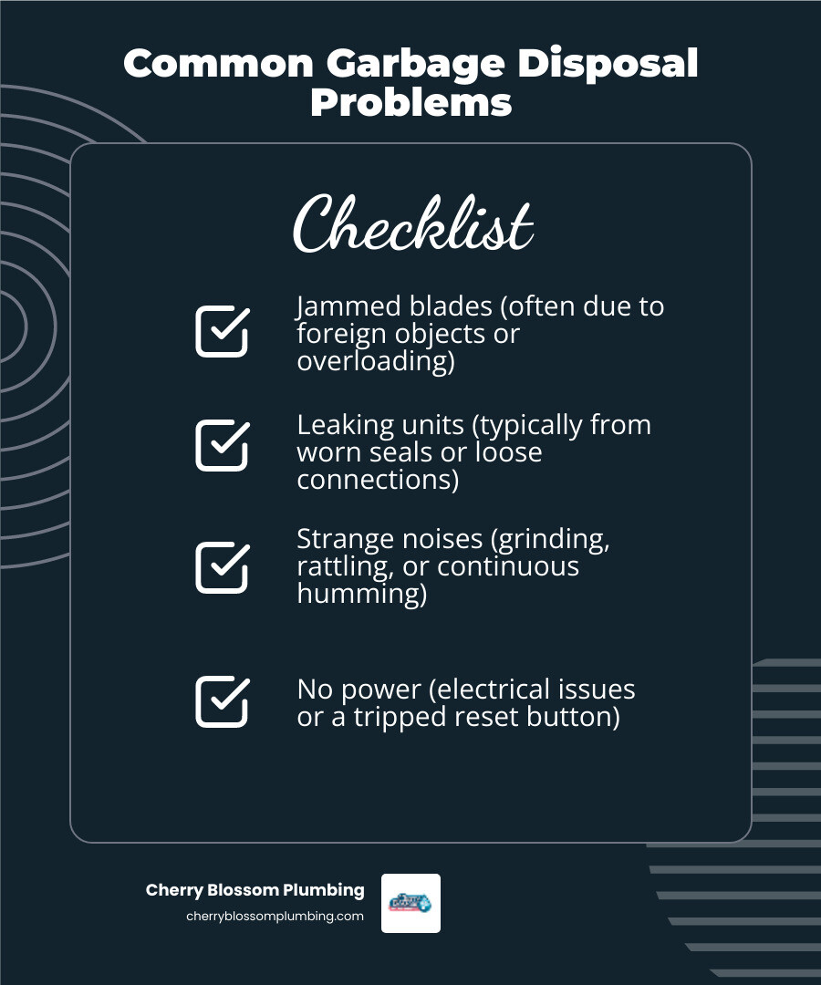 Detailed infographic showing the main components of a garbage disposal unit including the mounting assembly, grinding chamber, impellers, motor, and electrical connections, with labels indicating common failure points and maintenance areas - garbage disposal repair arlington va infographic checklist-dark-blue Detailed infographic showing the main components of a garbage disposal unit including the mounting assembly, grinding chamber, impellers, motor, and electrical connections, with labels indicating common failure points and maintenance areas - garbage disposal repair arlington va infographic checklist-dark-blue
