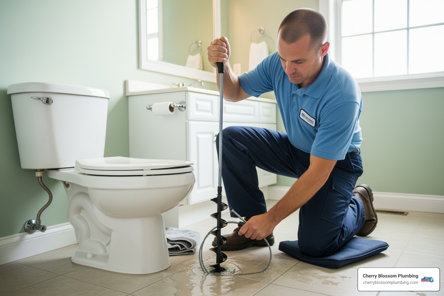 Plumber using a toilet auger - toilet repair arlington va