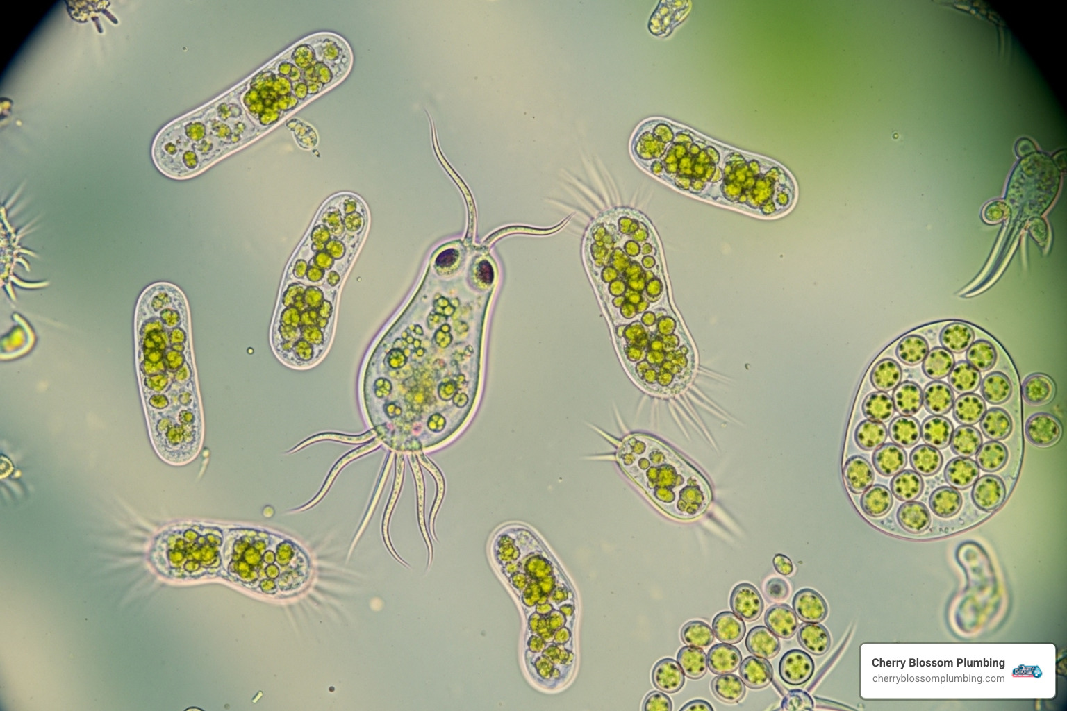 Microscopic view of various waterborne bacteria and viruses, illustrating the targets of UV filtration - uv light water filter