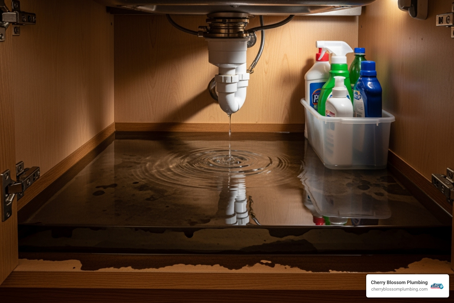 water pooling under a sink from a leaking disposal - garbage disposal repair arlington