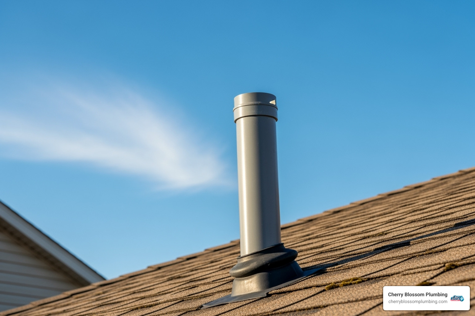 plumbing vent pipe on a roof with clear sky - clean p trap smell