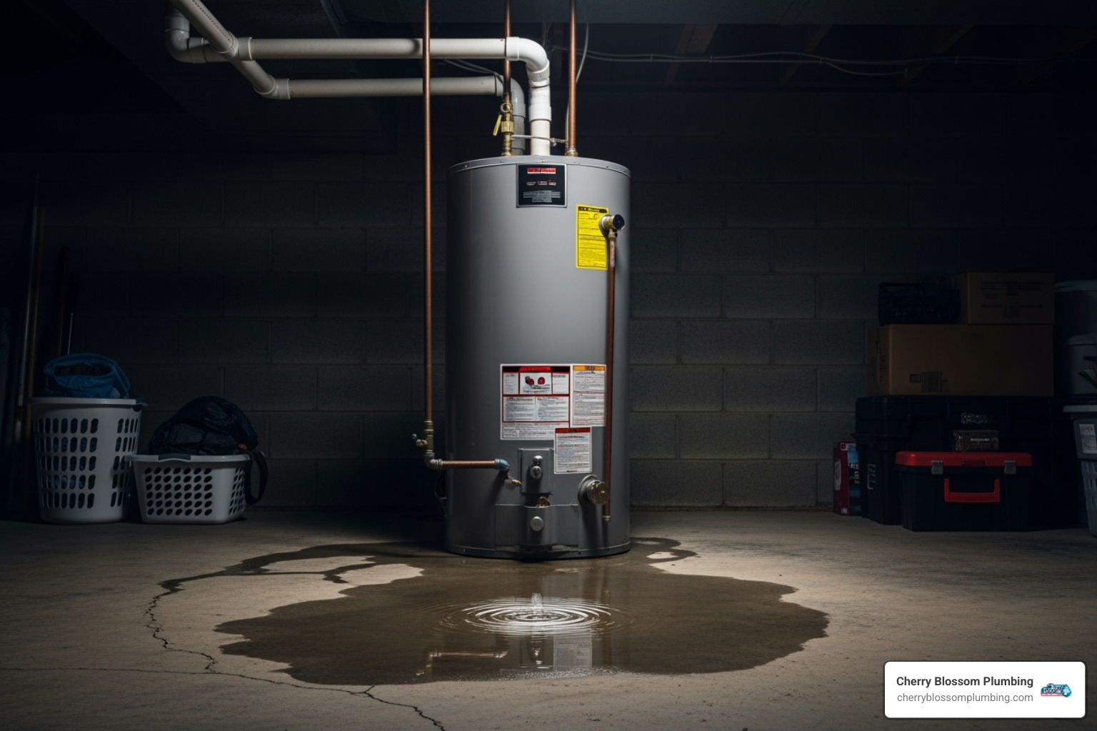 water pooling at the base of a water heater - emergency water heater repair northern virginia
