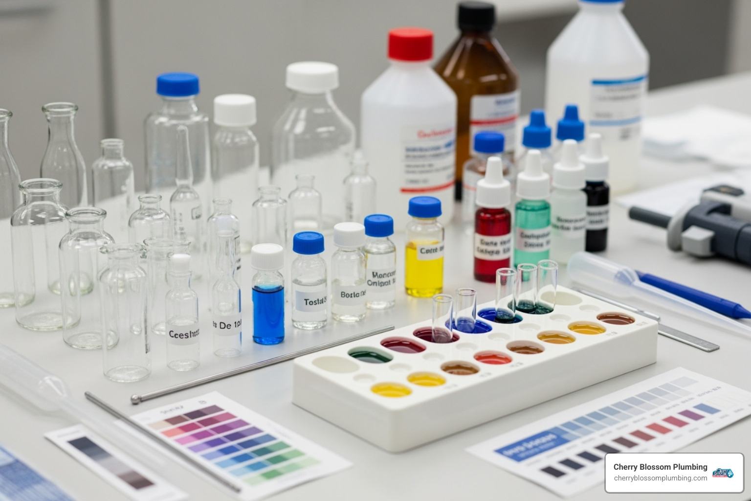 A water quality test kit with various vials and reagents - galvanized pipe problems northern va