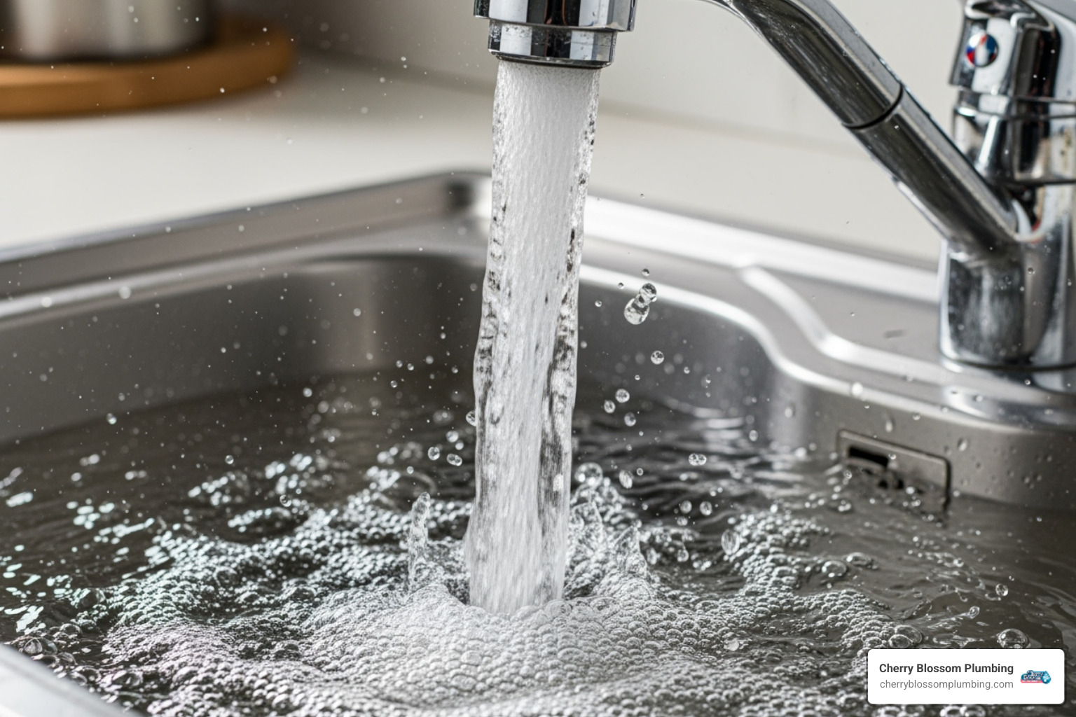 Diagram showing a water tower at a higher elevation supplying water to homes at various elevations, with homes at lower elevations experiencing higher water pressure - high water pressure