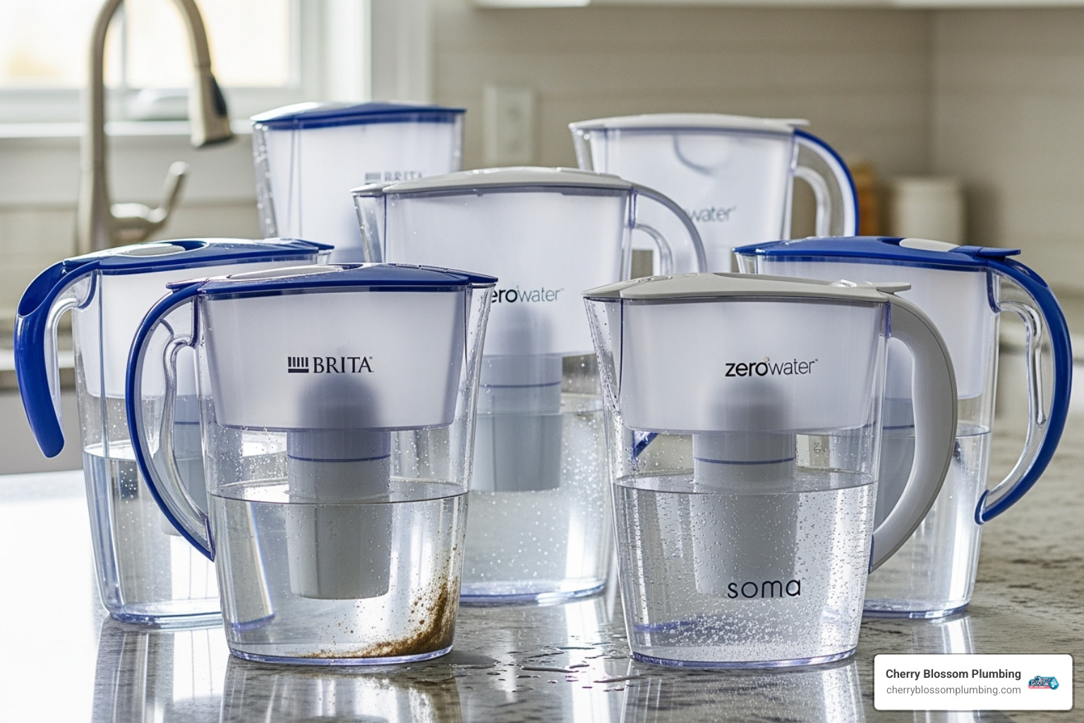 A selection of common water filter pitchers, some with high PFAS removal rates, others with low, illustrating the variability in effectiveness - pfas removal system A selection of common water filter pitchers, some with high PFAS removal rates, others with low, illustrating the variability in effectiveness - pfas removal system