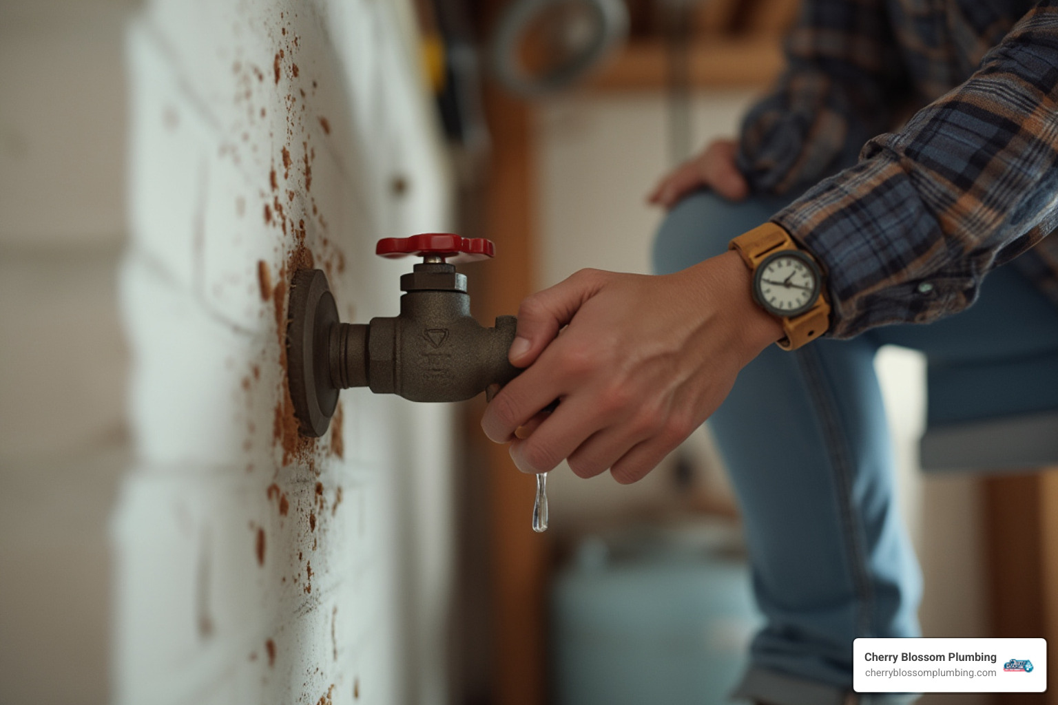 homeowner shutting off the main water valve to their house - emergency plumber arlington va