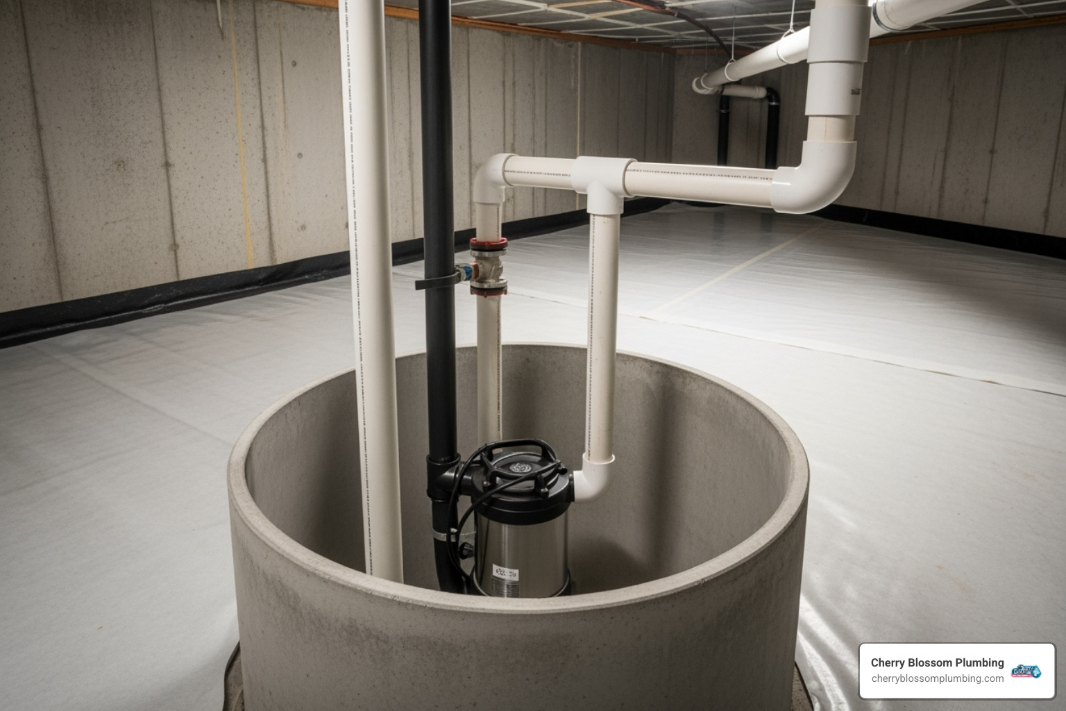 modern sump pump system installed in a sump pit - crawl space drainage repair arlington