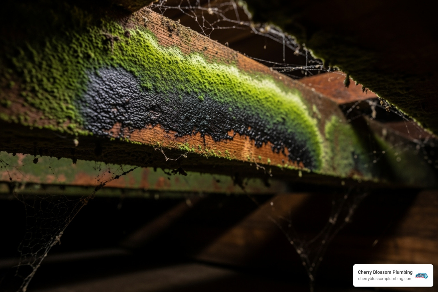mold growing on a wooden joist in a crawl space - crawl space drainage repair arlington