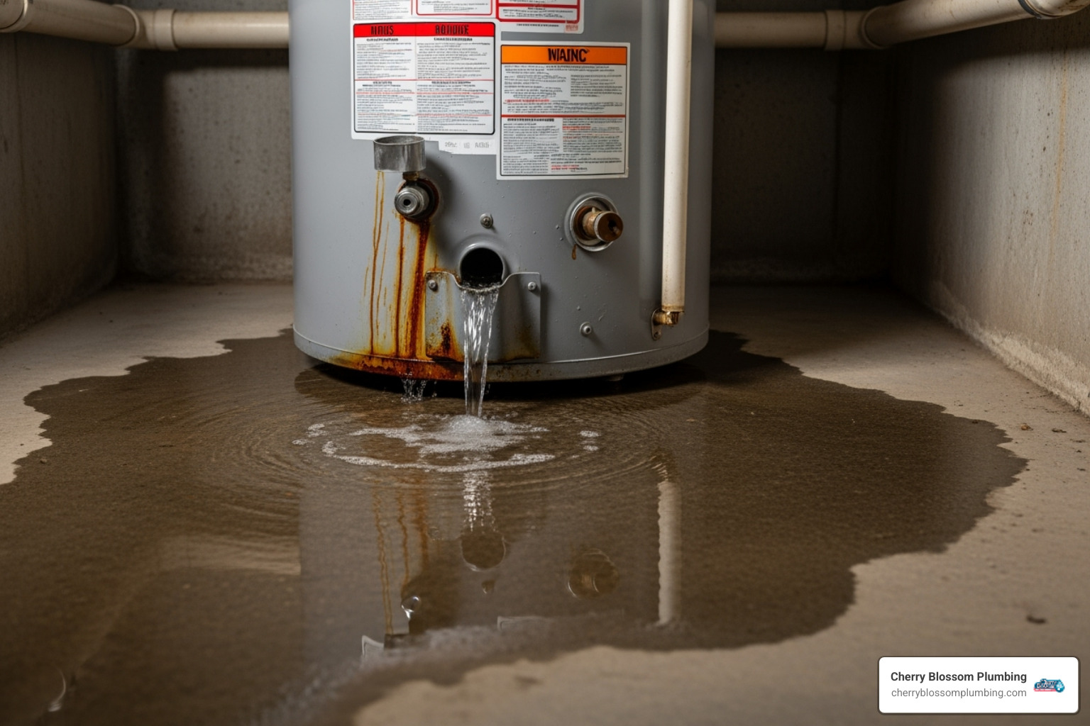 Water heater leaking from the bottom - emergency plumbing repair service Water heater leaking from the bottom - emergency plumbing repair service