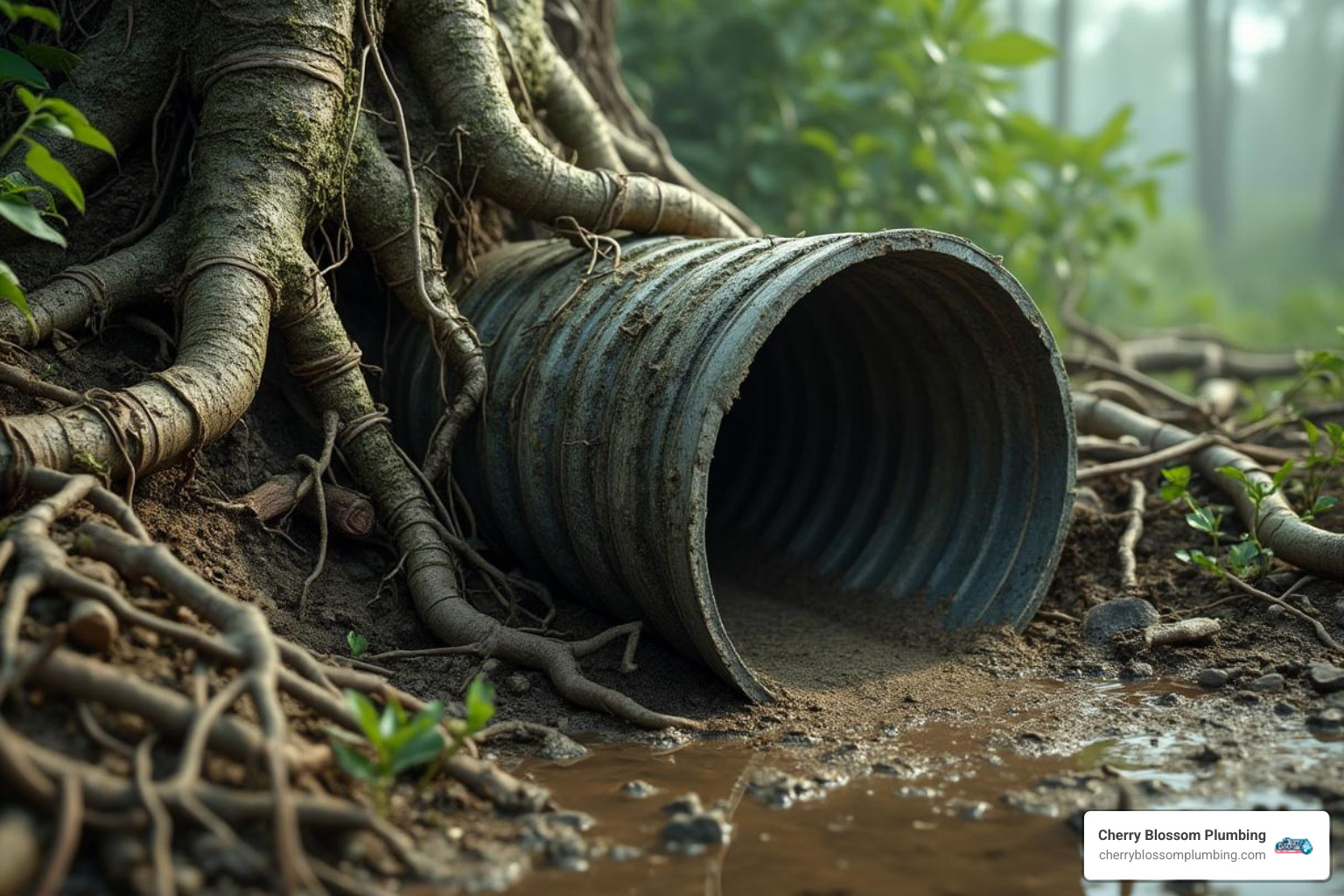 tree roots invading a sewer pipe - sewer line repair alexandria va