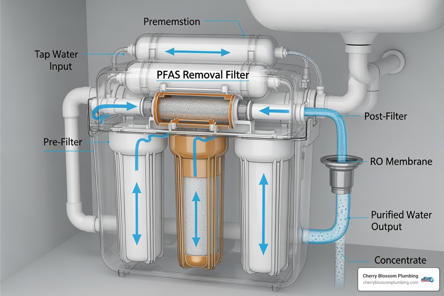 diagram illustrating multi-stage reverse osmosis process - pfas reverse osmosis filter