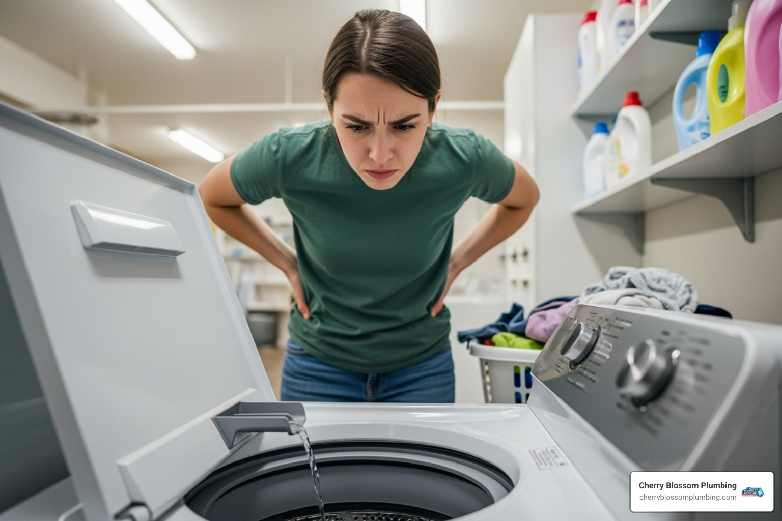 of a person looking frustrated at a slow-filling washing machine - low water pressure repair of a person looking frustrated at a slow-filling washing machine - low water pressure repair