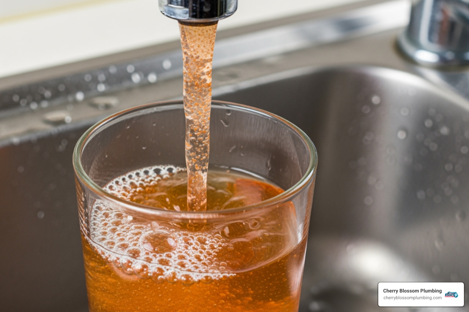 discolored, rusty water filling a glass from a tap - galvanized pipe repair arlington va