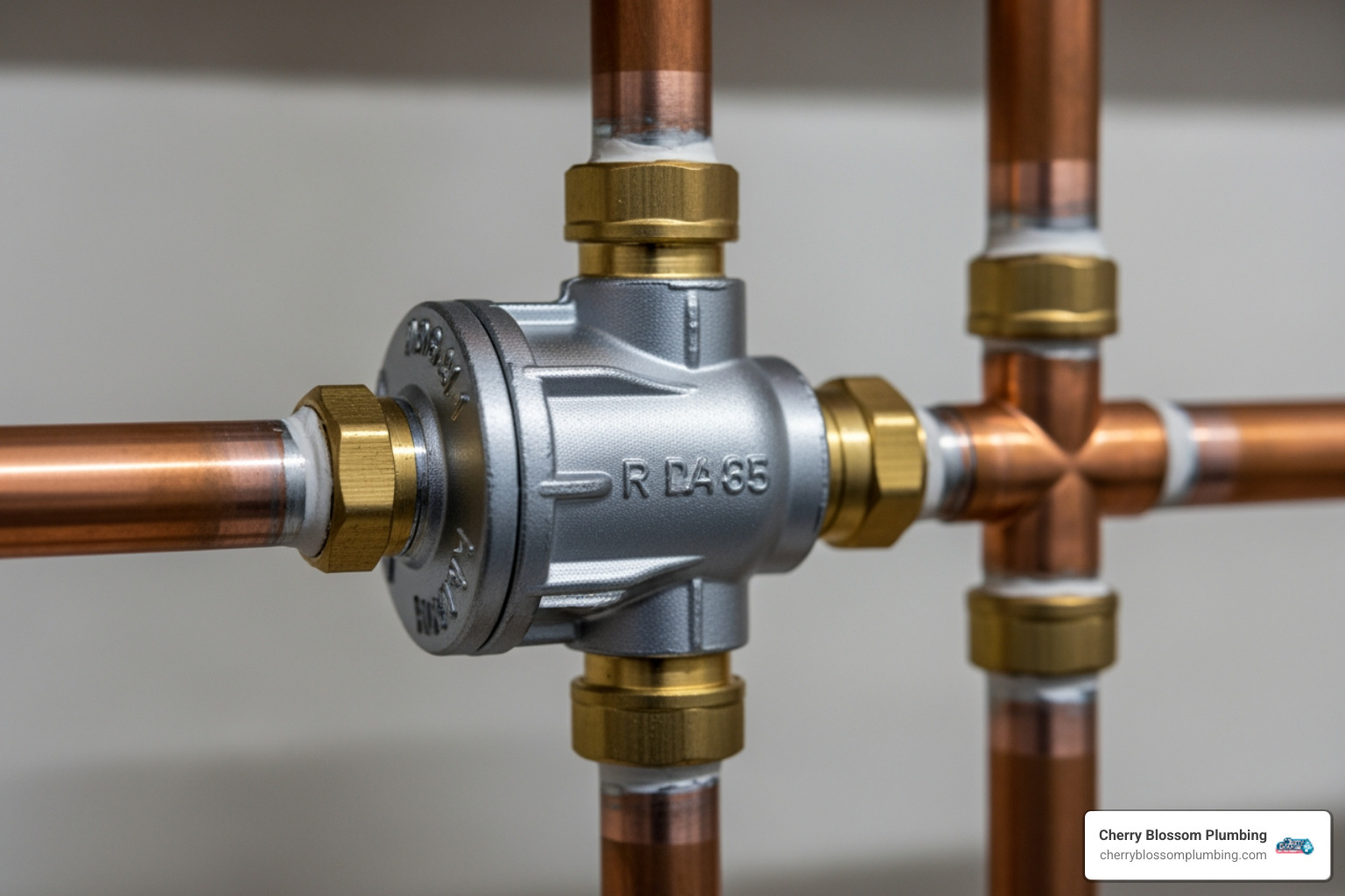 of a newly soldered water pressure regulator in place - water pressure regulator installation of a newly soldered water pressure regulator in place - water pressure regulator installation