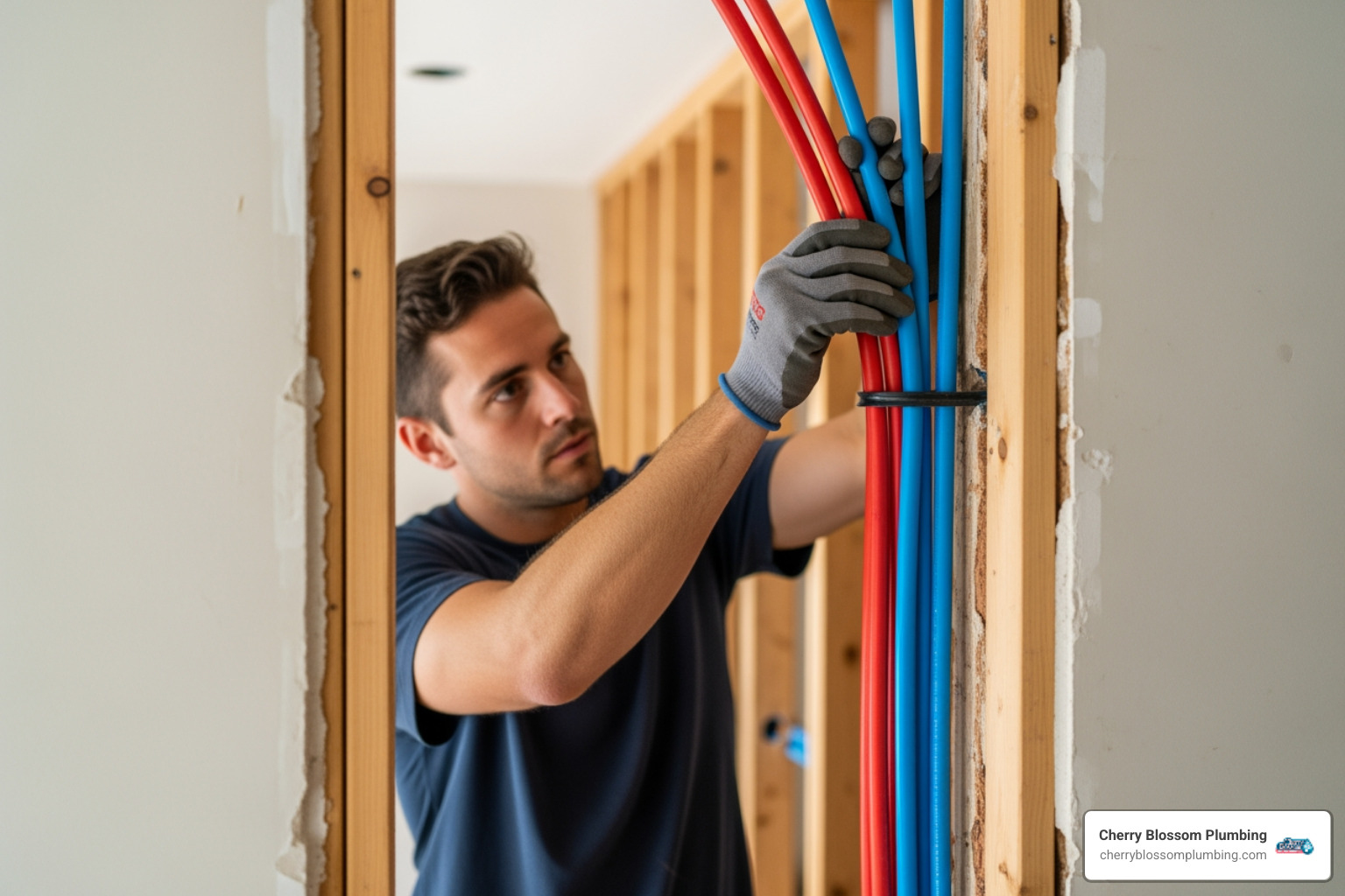 A plumber installing new, clean PEX piping in a home - galvanized pipe replacement northern va