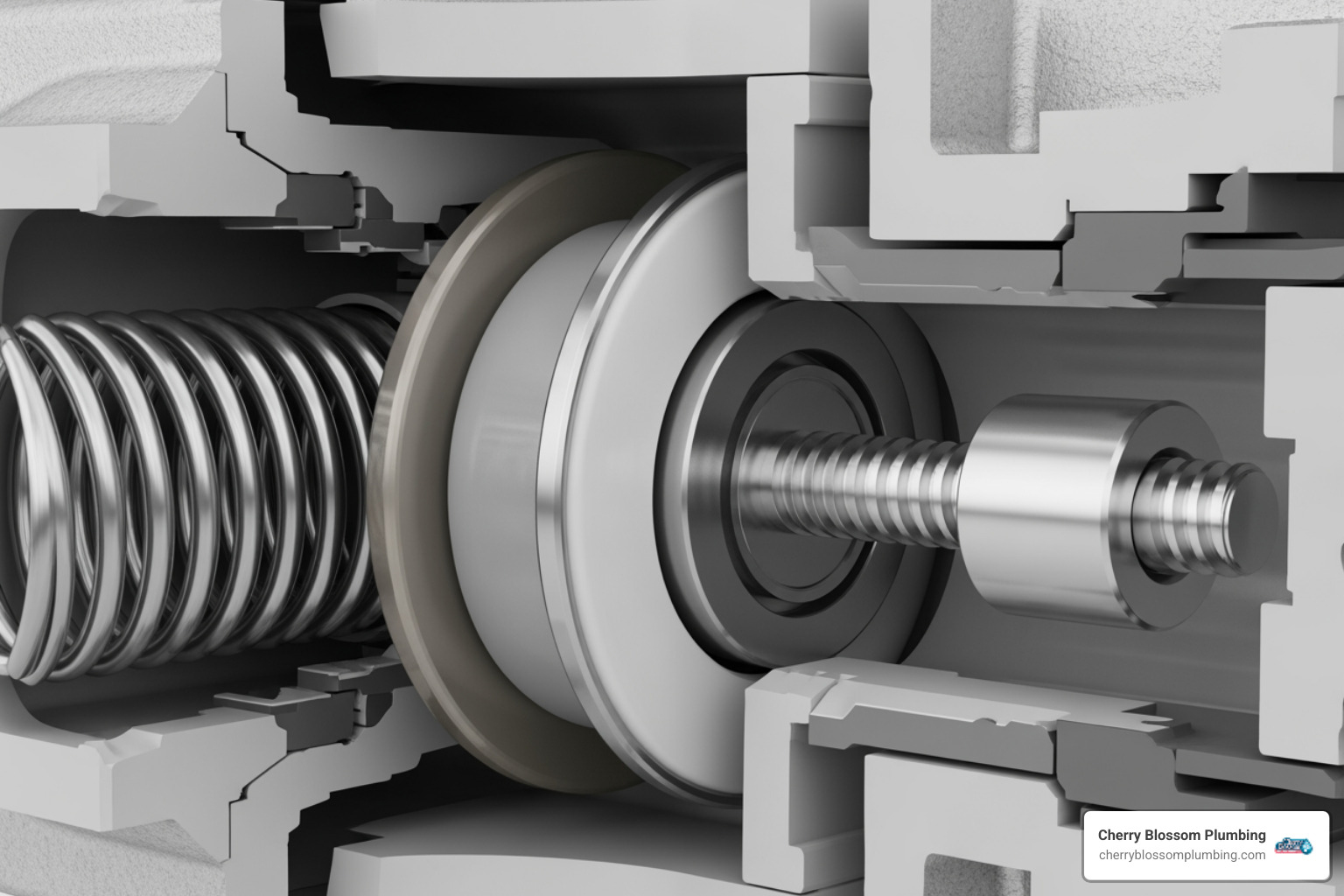 Cutaway view of a pressure reducing valve showing internal components like the spring, diaphragm, adjusting screw, and valve seat - pressure reducing valve Cutaway view of a pressure reducing valve showing internal components like the spring, diaphragm, adjusting screw, and valve seat - pressure reducing valve