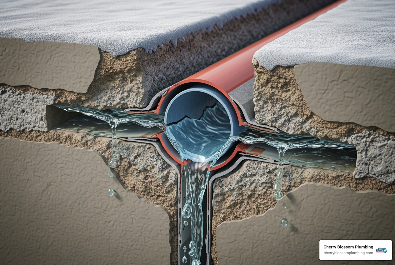 Infographic showing a cross-section of an outdoor faucet and pipe, illustrating how water inside the pipe freezes and expands, creating pressure that causes the pipe to crack or burst, with arrows indicating the expansion force and a visual representation of a damaged pipe leaking water into a wall cavity - outdoor faucet insulation