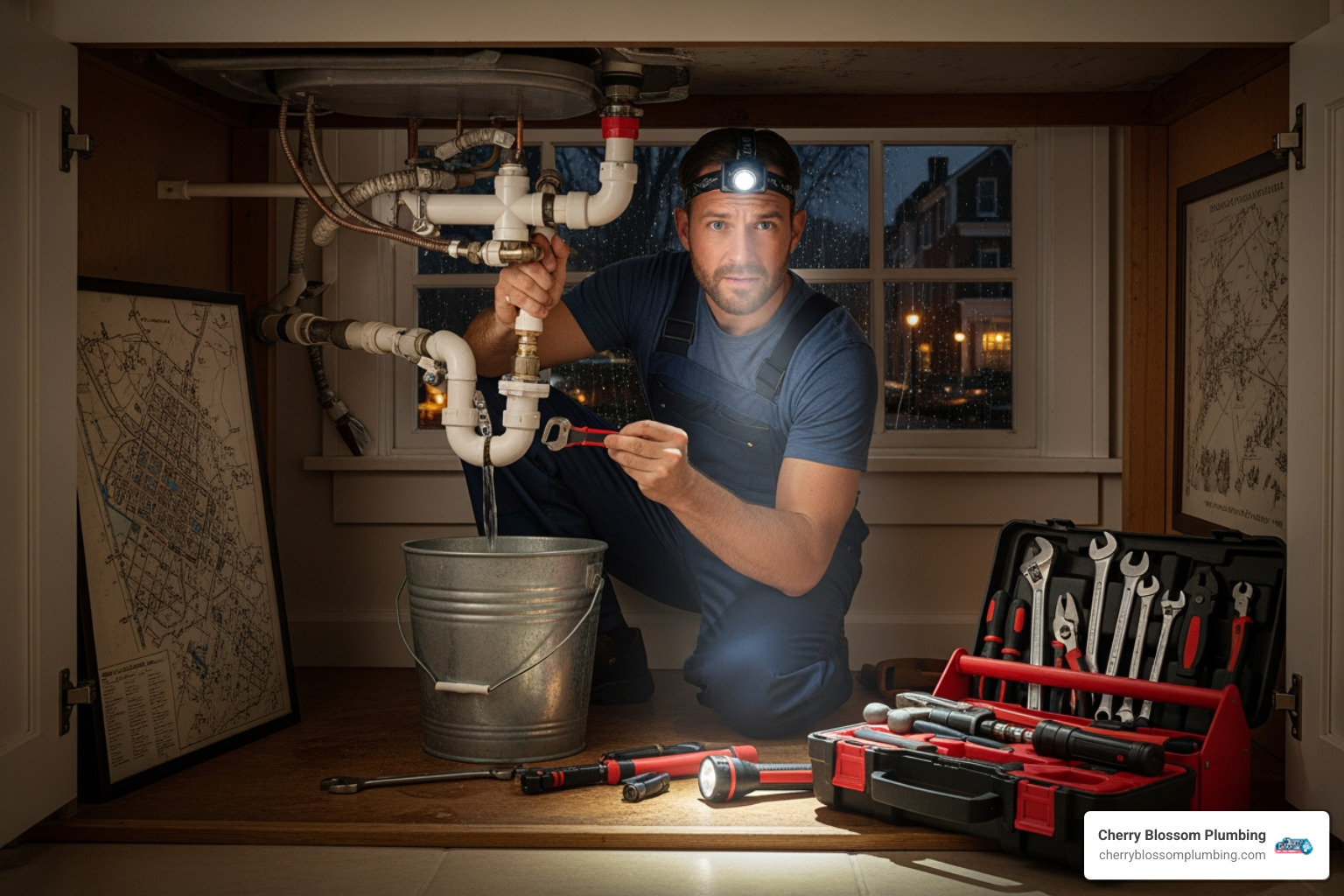 Infographic showing the top 5 signs you need an emergency plumber: visible water damage or flooding, sewage backup or foul odors, complete loss of hot water, frozen or burst pipes, and gas smell or suspected leak - 24 hour plumber in alexandria va